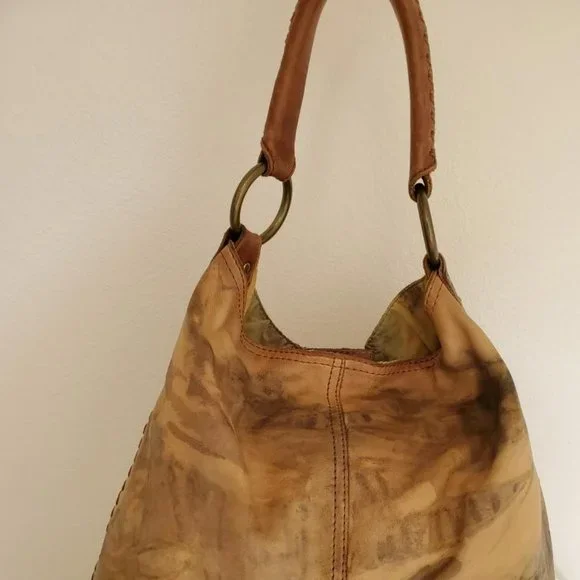 Brown tan beige green gray leather lucky hobo boho cowgirl western tie dyed - Picture 5 of 12